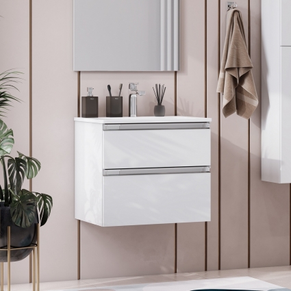Тумба с раковиной Roca The Gap 60, 2 ящика, белый глянец, подвесная, с доводчиками