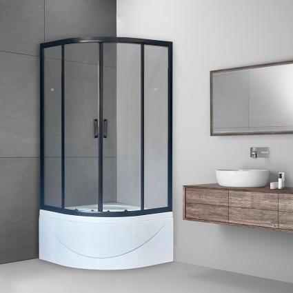 Душевой уголок Royal Bath BK RB100BK-T-BL 100x100 с поддоном, четверть круга, двери раздвижные