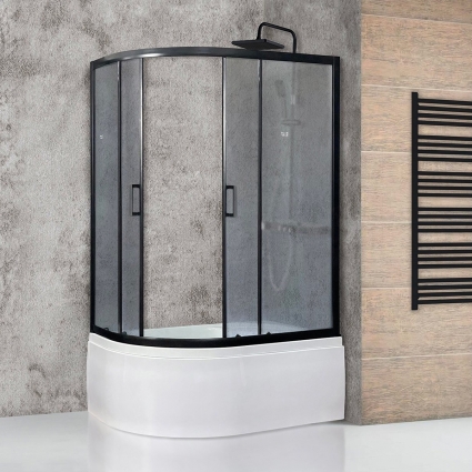 Душевой уголок Royal Bath BK RB8120BK-C-BL-R 120x80 с поддоном, прямоугольный-асимметричный, двери раздвижные