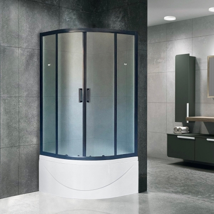 Душевой уголок Royal Bath BK RB90BK-C-BL 90x90 с поддоном, четверть круга, двери раздвижные