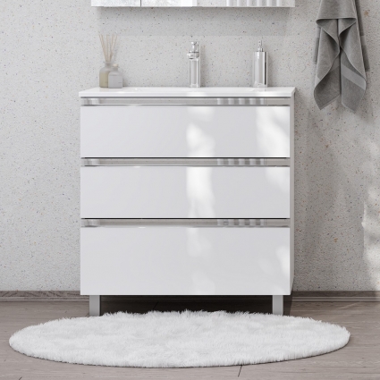 Тумба с раковиной Roca The Gap 80, 3 ящика, белый глянец, подвесная, с доводчиками