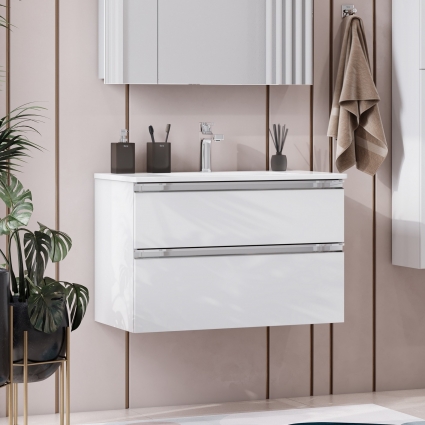 Тумба с раковиной Roca The Gap 80, 2 ящика, белый глянец, подвесная, с доводчиками