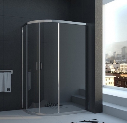 Душевой уголок Veconi Rovigo 100x80х195 профиль хром, стекло прозрачное, прямоугольный-асимметричный, двери раздвижные