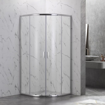 Душевой уголок Veconi Rovigo 90x90х190 профиль хром, стекло прозрачное, четверть круга, двери раздвижные