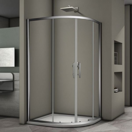 Душевой уголок Veconi Rovigo 100x80х190 профиль хром, стекло прозрачное, четверть круга, двери раздвижные