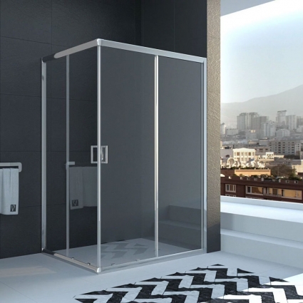 Душевой уголок Veconi Rovigo 100x90х195 профиль хром, стекло прозрачное, прямоугольный, двери раздвижные