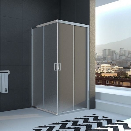Душевой уголок Veconi Rovigo 80x80х195 профиль хром, стекло матовое, квадратный, двери раздвижные