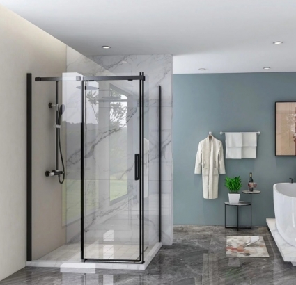 Душевой уголок Veconi Rovigo 140x80х195 профиль черный, стекло прозрачное, прямоугольный, двери раздвижные