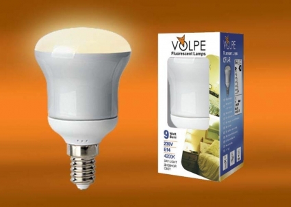 Лампа энергосберегающая Volpe E14 9W 4200K матовая CFL-R 50 220-240V 9W E14 4200K 04282 цвет матовый