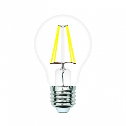 Лампа светодиодная филаментная Volpe E27 6W 3000K прозрачная LED-A60-6W/3000K/E27/CL/SLF UL-00008298 цвет прозрачный