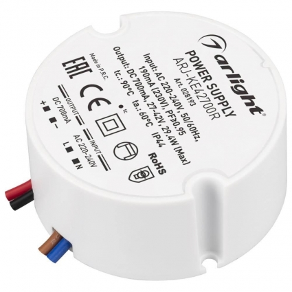 Драйвер Arlight ARJ-KE42700R 27-42V 29,4W IP44 0,7A 028193, цвет белый, мощность 29.4 Вт