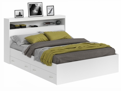Кровать MYROOM Family Виктория 160х200 белого цвета с блоком и ящиками, с изголовьем