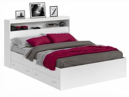 Кровать MYROOM Family Виктория 180х200  белого цвета с блоком и ящиками, с изголовьем