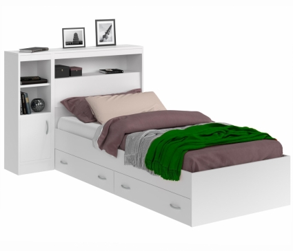 Кровать MYROOM Family Виктория 90х200 белого цвета с ящиками, с изголовьем