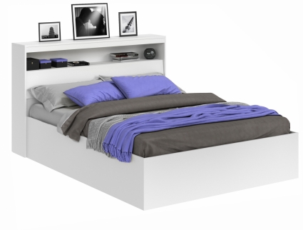 Кровать MYROOM Family Виктория 140х200 белого цвета с блоком и матрасом, с изголовьем, с ящиком для хранения