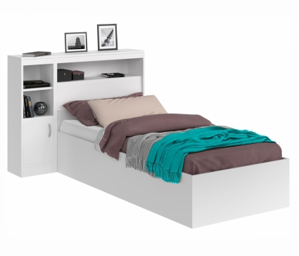 Кровать MYROOM Family Виктория 90х200 белого цвета с тумбой и матрасом , с изголовьем, с ящиком для хранения