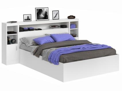 Кровать MYROOM Family Виктория 140х200 белого цвета с блоком и тумбами, с изголовьем, с ящиком для хранения