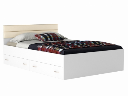 Кровать MYROOM Family Виктория 140х200 бело-бежевого цвета с матрасом и ящиками, с изголовьем