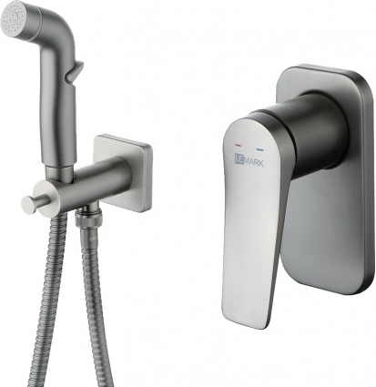 Гигиенический душ Lemark Bronx LM3719GM со смесителем, С ВНУТРЕННЕЙ ЧАСТЬЮ, графит, цвет сталь