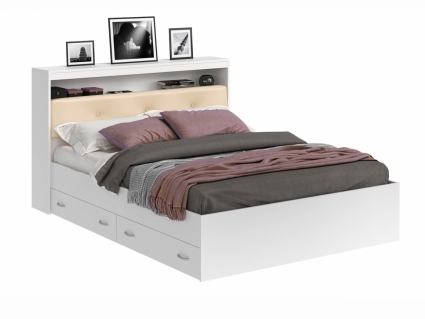Кровать MYROOM Family Виктория Эко 160х200 белого цвета с матрасом, с изголовьем, с ящиком для хранения