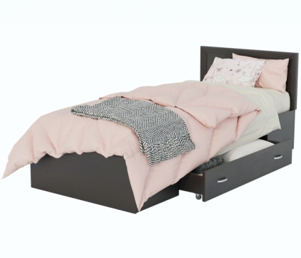 Кровать MYROOM Family Адель 90х200 темно-коричневого цвета ящиком и матрасом с изголовьем