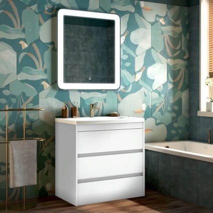 Мебель для ванной Art&Max Family 75, напольная, Bianco Lucido, с ящиками, глянцевая