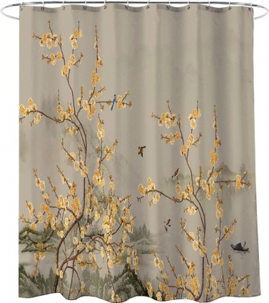 Штора для ванной Carnation Home Fashions Birds of Paradise Yellow 180х200 в современном стиле