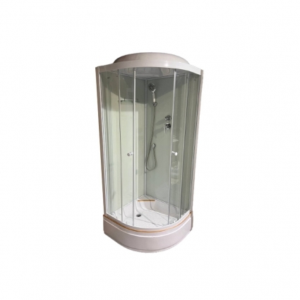 Душевая кабина Parly Bianco BM101T 100x100х215 профиль белый, стекло прозрачное, четверть круга, поддон средний