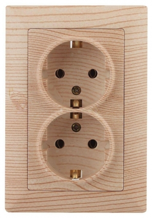 Розетка двойная ЭРА Intro Solo Schuko 2X2P+E 16A 250V дерево 4-205-11 Б0043339 в современном стиле