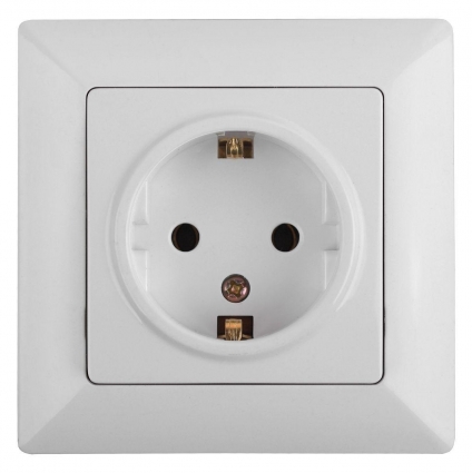 Розетка двойная ЭРА Intro Solo Schuko 2X2P+E 16A 250V со шторками белый 4-206-01 Б0043340 в современном стиле, цвет белый