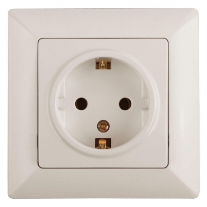 Розетка двойная ЭРА Intro Solo Schuko 2X2P+E 16A 250V со шторками слоновая кость 4-206-02 Б0043341 в современном стиле