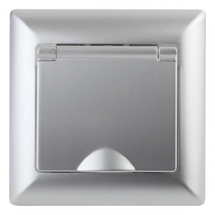 Розетка ЭРА Intro Solo Schuko 2P+E 16A 250V с крышкой серебро 4-203-03 Б0043321, в современном стиле, цвет серебро