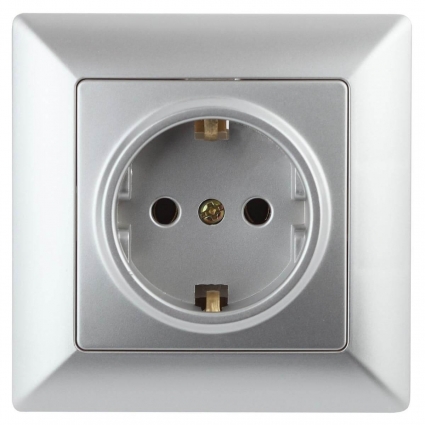 Розетка ЭРА Intro Solo Schuko 2P+E 16A 250V серебро 4-202-03 Б0043314 в современном стиле, цвет серебро