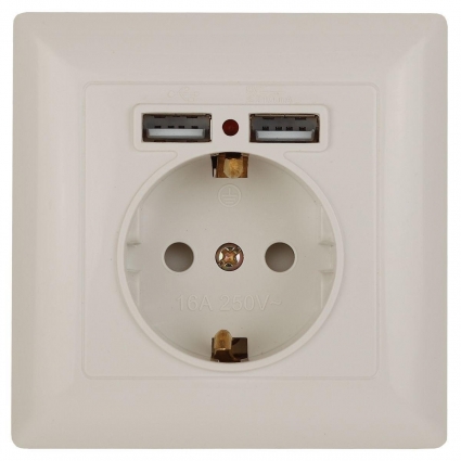 Розетка ЭРА Intro Solo Schuko P+E 16A 250V со шторками 2хUSB слоновая кость 4-410-02 Б0043404 в современном стиле