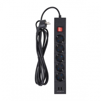Сетевой фильтр Duwi 2хUSB 5гн 3м с/з 32593 2 цвет черный, мощность 2200 Вт