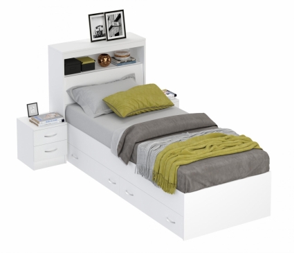 Кровать LASKA Family Виктория 90х200 с двумя тумбами белого цвета, 231x99x109 см,  стиль скандинавский
