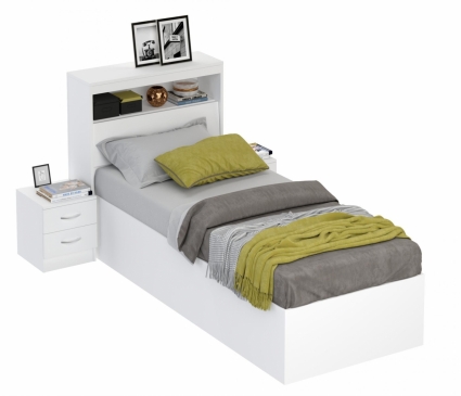 Кровать с двумя тумбами LASKA Family Виктория 90х200 белого цвета, 231x99x109 см,  стиль скандинавский