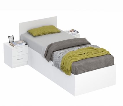 Кровать с двумя тумбами LASKA Family Виктория 80х200 белого цвета, 204x78x85 см,  стиль скандинавский