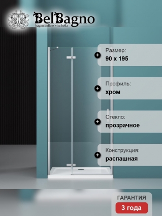 Душевая дверь в нишу BelBagno Kraft B-12-60/30-C-Cr L распашная, стекло прозрачное