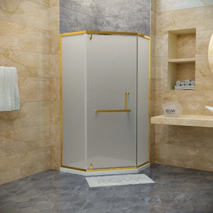 Душевой уголок RGW Hotel HO-084-G 90x90x195 см, профиль золото, стекло матовое, двери распашные, с покрытием анти-капля