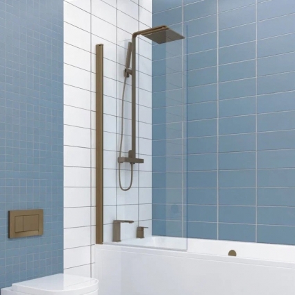 Шторка на ванну Kubele DE020 DE020P601-CLN-BR-85х150 150х85, профиль бронза светлая, распашная, стекло прозрачное