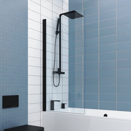 Шторка на ванну Kubele DE020 DE020P601-CLN-BLM-55х150 150х55, профиль черный матовый, распашная