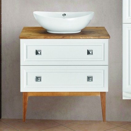Тумба для комплекта ASB-Woodline Каталина 80 белая напольная, с ящиками