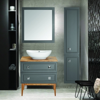 Мебель для ванной ASB-Woodline Каталина 80 серая напольная, с ящиками