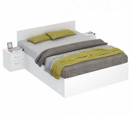 Кровать с двумя тумбами LASKA Family Виктория 140х200 белого цвета, 204x78x145 см,  стиль скандинавский