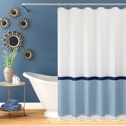 Штора для ванной Carnation Home Fashions Stripe White, Blue 183х213 см в современном стиле