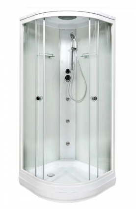 Душевая кабина Deto DM 90 x 90 см с гидромассажем, профиль белый, DM2090GM, четверть круга, поддон средний