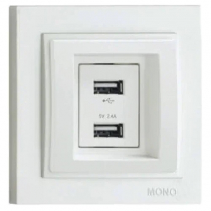 Розетка 2-а USB-зарядка Mono Electric Despina 250V белая 102-190005-178 в современном стиле, цвет белый