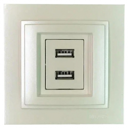 Розетка 2-а USB-зарядка Mono Electric Despina 250V жемчуг 102-252505-178 в современном стиле, цвет белый