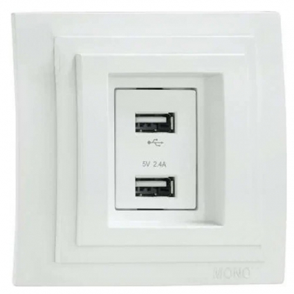 Розетка 2-а USB-зарядка Mono Electric Larissa 16A 250V белый 103-191905-178 в современном стиле, цвет белый